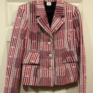 CAbi Red and White Blazer Tailored Textured Jacket